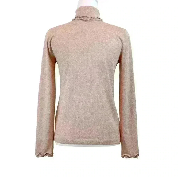 J.Crew Sparkle Pink Rose Gold Turtleneck w/ Lettuce Edge Cuffs & Trim Size Small - Picture 9 of 9
